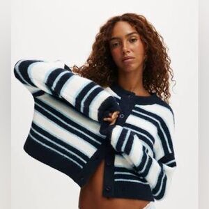 Cotton On Navy and White Striped Cardigan
